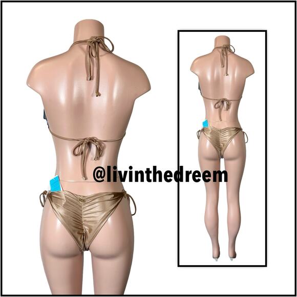 Beach Bunny Paparazzi Triangle Top XL & Tie Side Bottom M- Blue/Pink $270 - Picture 7 of 14